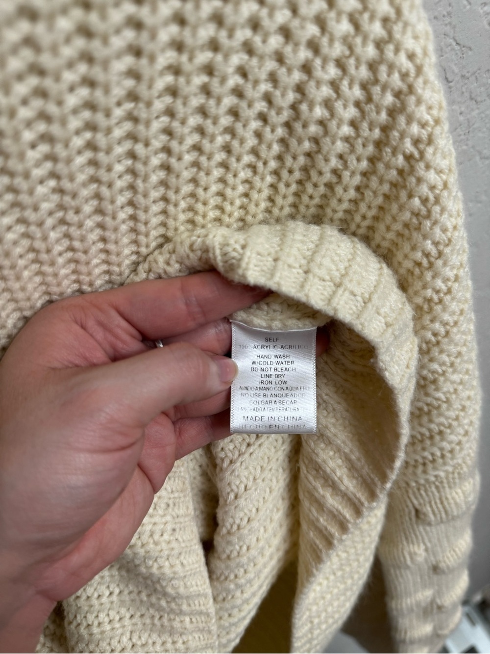 Cream Textured Crewneck Sweater with Bubble-Sleeve Detail - Picture 7 of 8